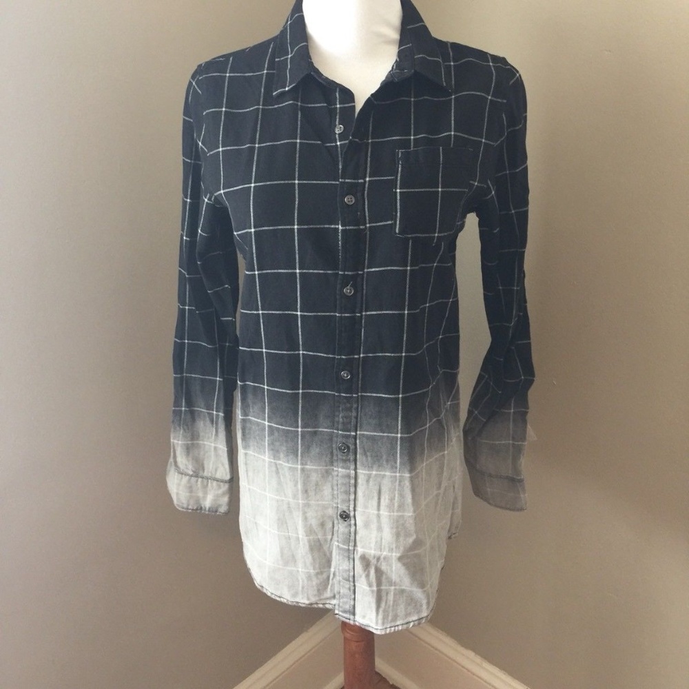 NWOT Mossimo Ombre Black White Flannel Shirt Sz L